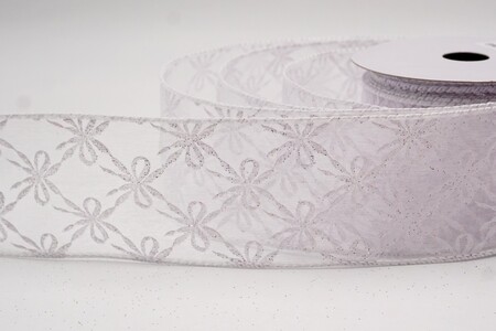 White Glitter Tied Bow Pattern Wired Ribbon_KW0461GC-1-1